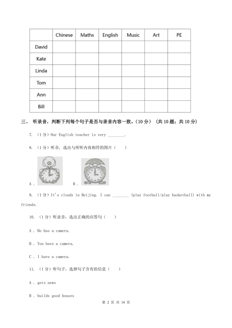 人教版2019-2020学年四年级下学期英语期末考试试卷（音频暂未更新） C卷 .doc_第2页