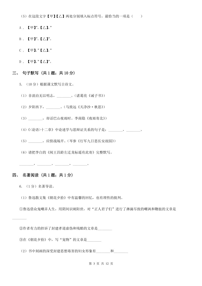 冀教版2020届九年级语文中考模拟考试试卷C卷.doc_第3页