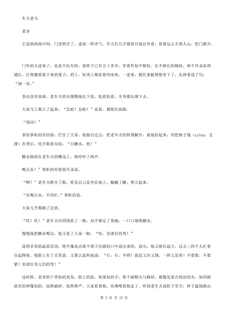 河大版2020届九年级语文中考复习试卷（2）.doc_第3页