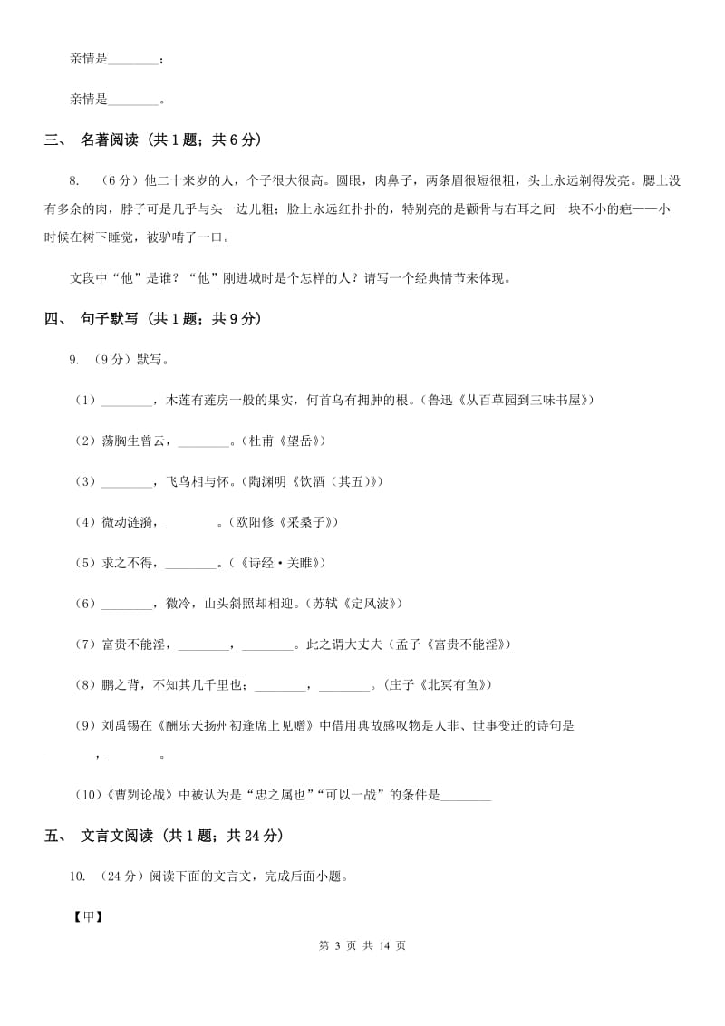 浙教版2020届九年级下学期语文中考模拟考试试卷B卷.doc_第3页