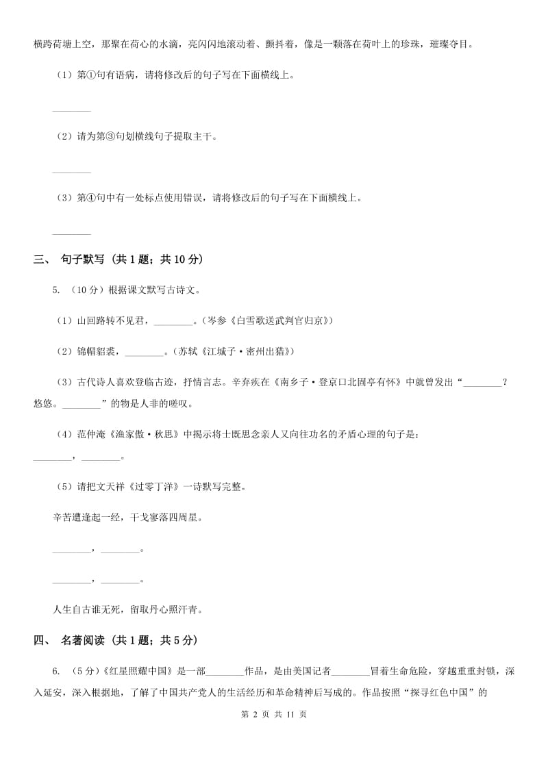 2020届九年级语文初中毕业学业考试中考模拟试卷C卷.doc_第2页