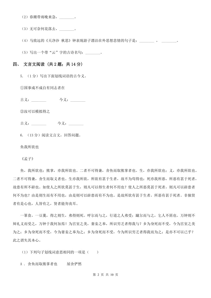 新人教版2020届九年级下学期语文中考复习试卷（II ）卷.doc_第2页