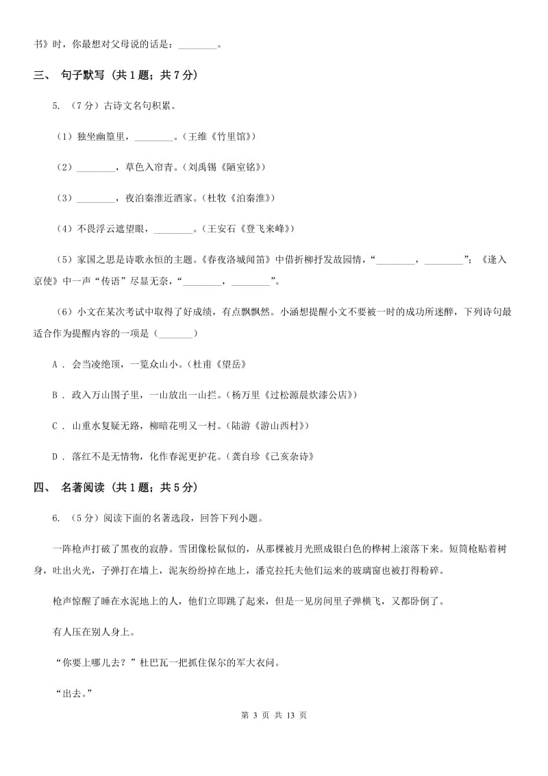 新人教版2020届九年级下学期语文中考二模考试试卷D卷.doc_第3页