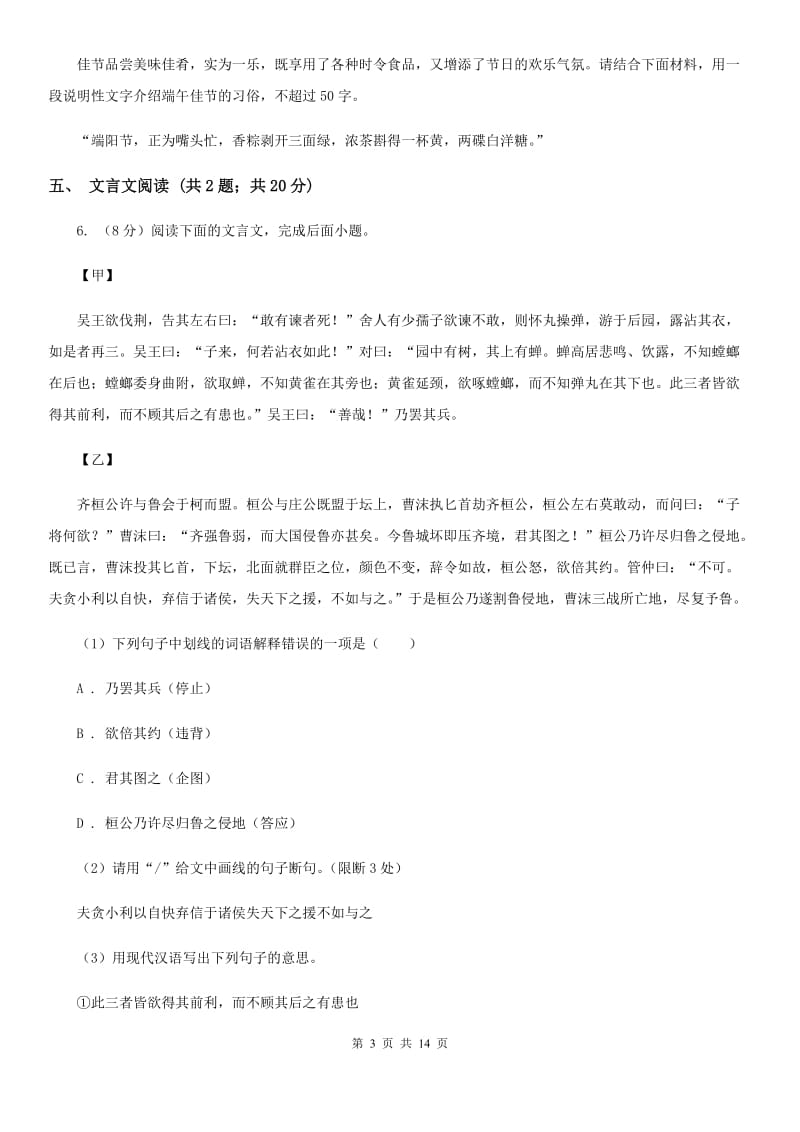 沪教版2020届九年级语文中考第一次模拟考试试卷C卷.doc_第3页