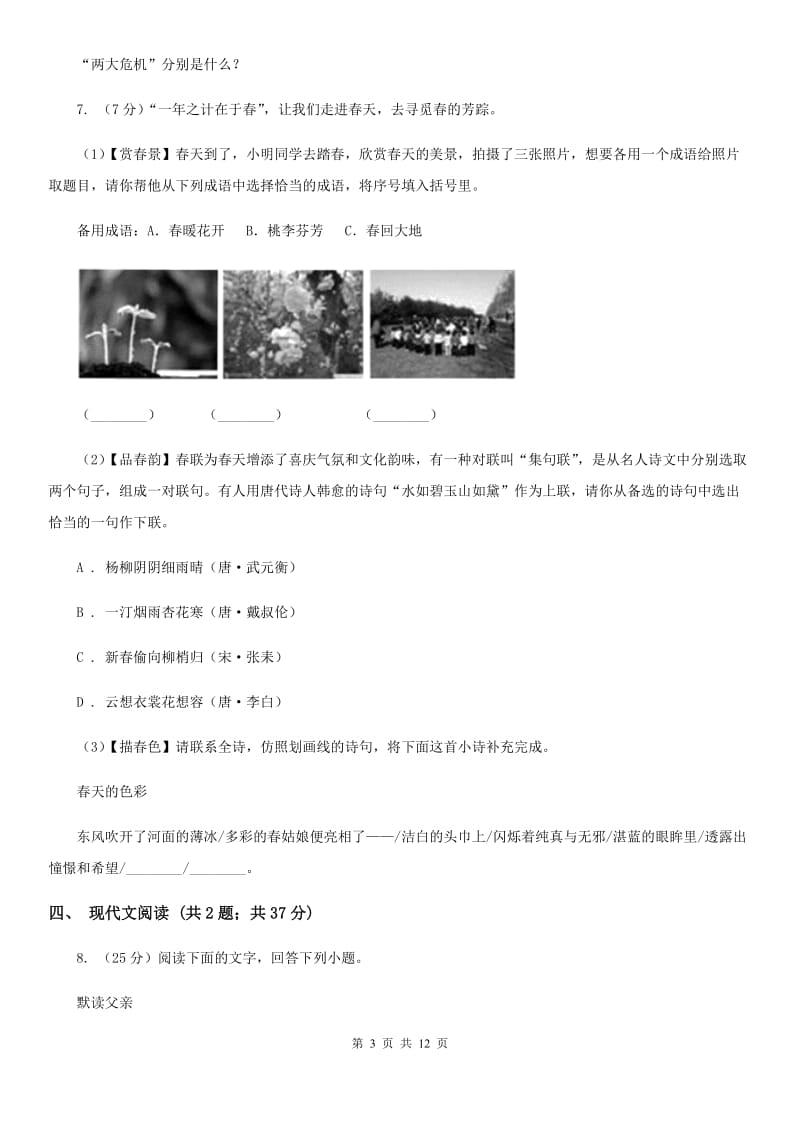 冀教版九年级语文第二次模拟考试试卷.doc_第3页