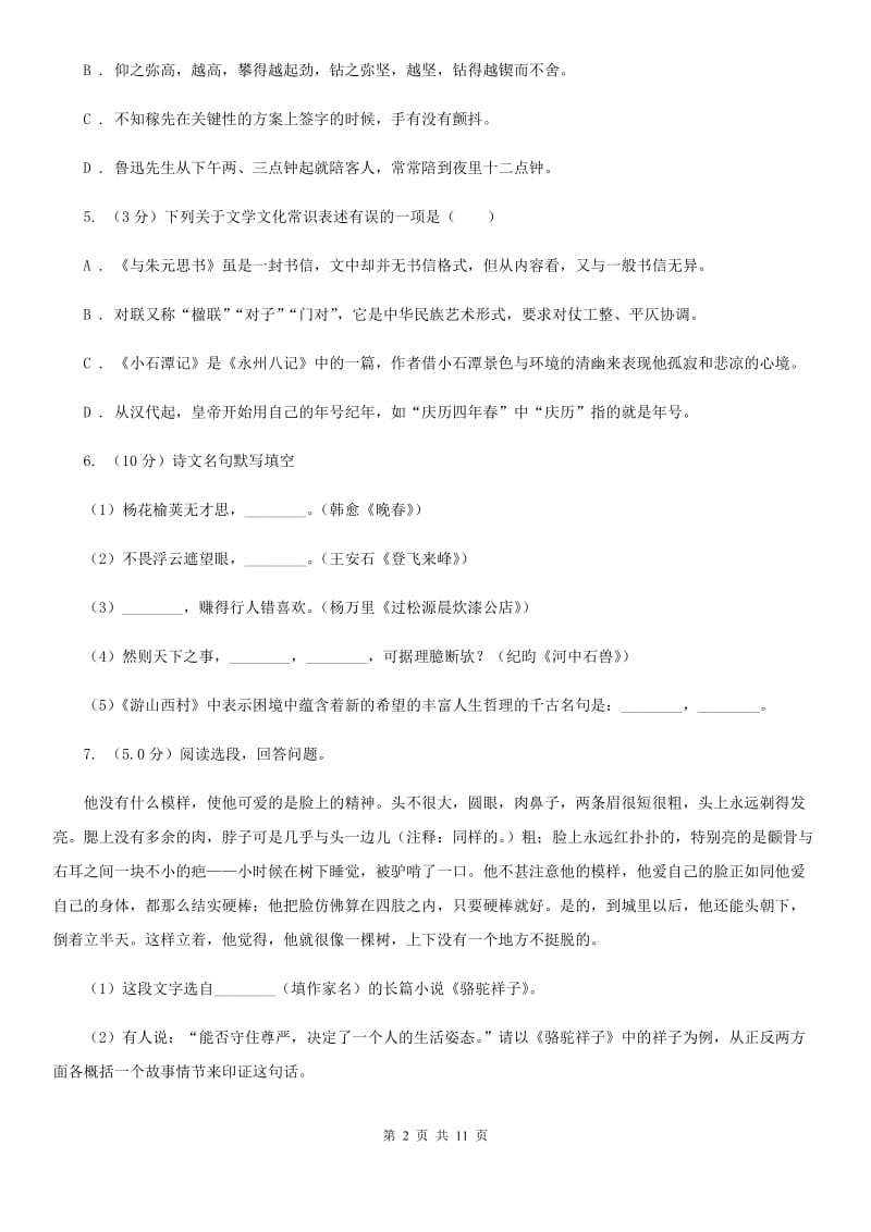 北师大版2020年中考语文模拟冲刺卷（一）B卷.doc_第2页