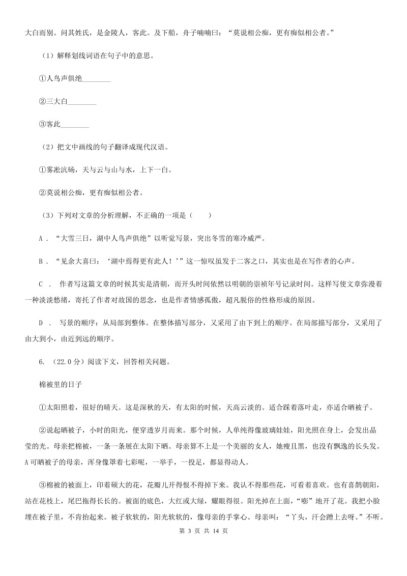 新人教版2020年九年级下学期语文学业（升学）质量检查试卷（I）卷.doc_第3页