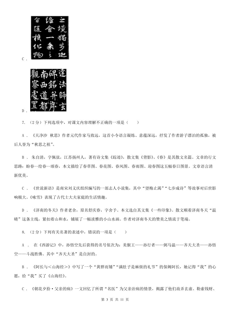 人教版2020年中考语文文学知识复习专题（三）A卷.doc_第3页