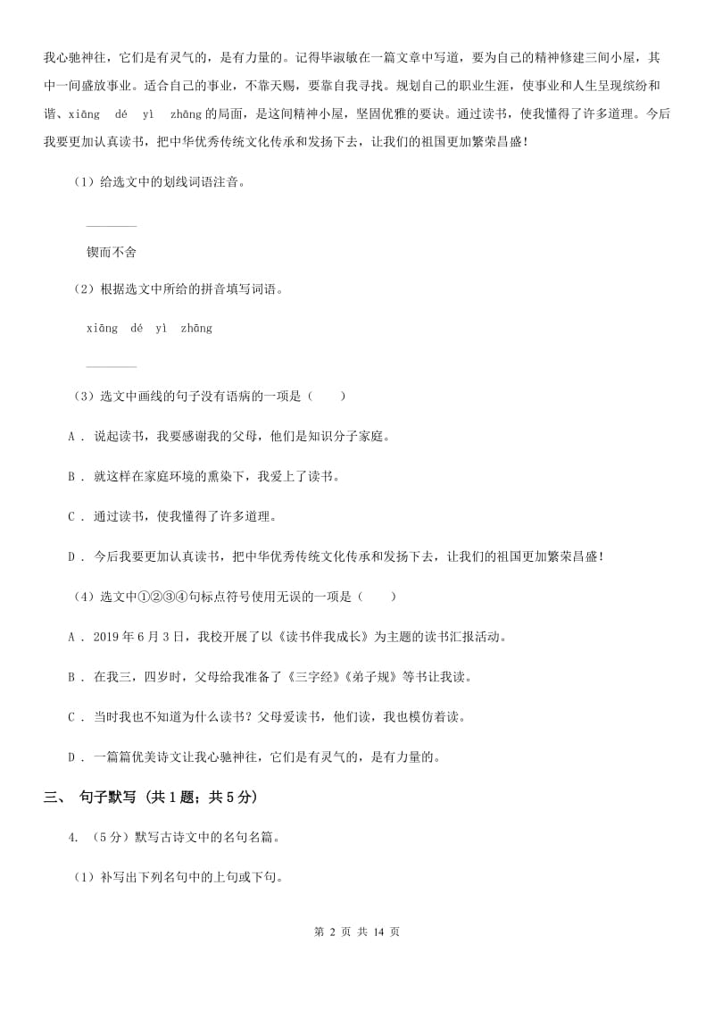 河大版2020届九年级语文初中毕业升学模拟考试试卷A卷.doc_第2页