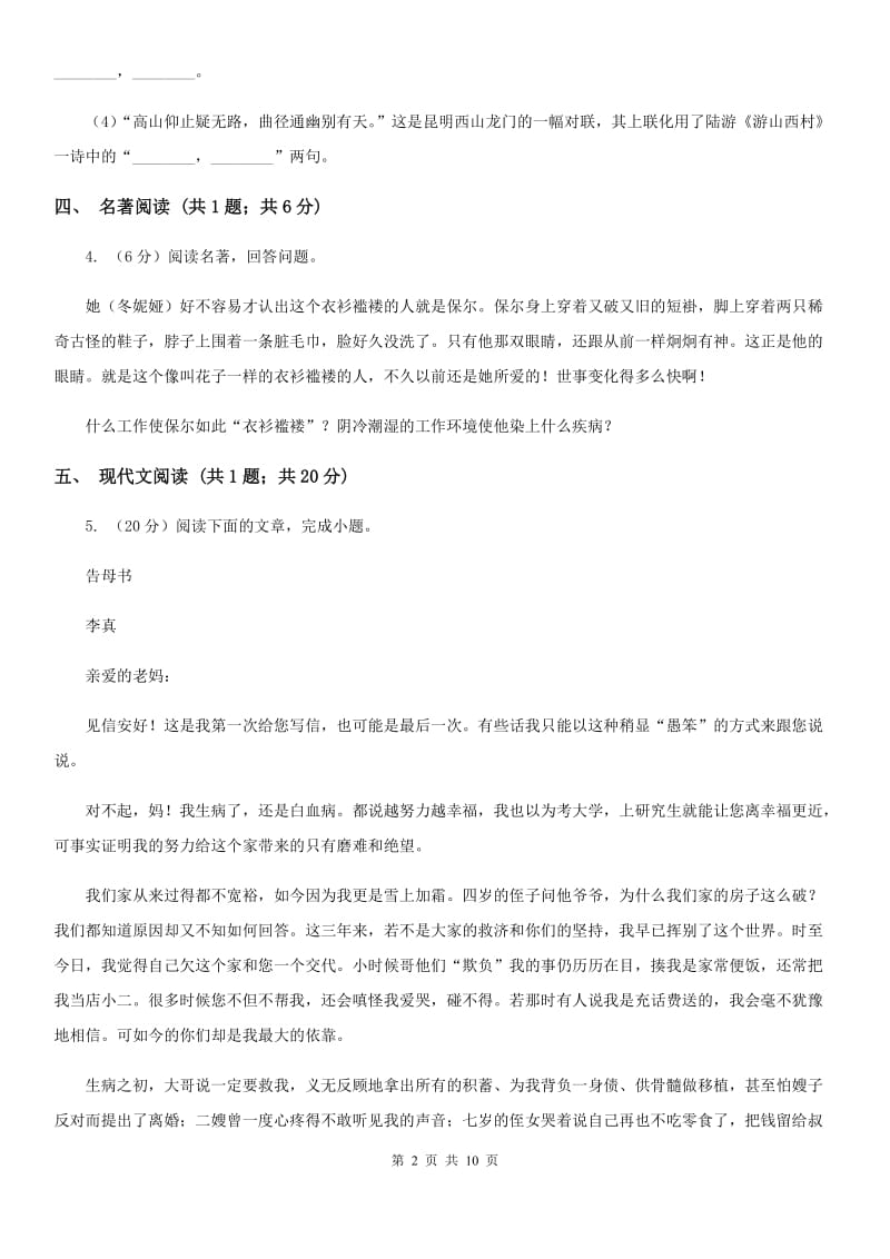 河大版2020届九年级语文文理基础调研模拟考试试卷.doc_第2页