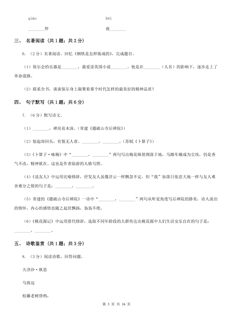 河大版2020届九年级语文升学大考试卷（二）B卷.doc_第3页