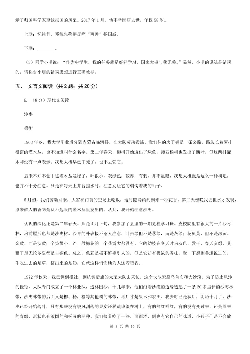 人教版2020届九年级下学期语文初中毕业生学业综合测试（一模)试卷A卷.doc_第3页