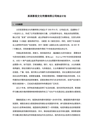 影視文化公司商業(yè)計劃書