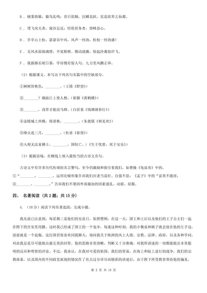 人教版2020届九年级语文初中毕业生学业适应性考试试卷B卷.doc_第2页