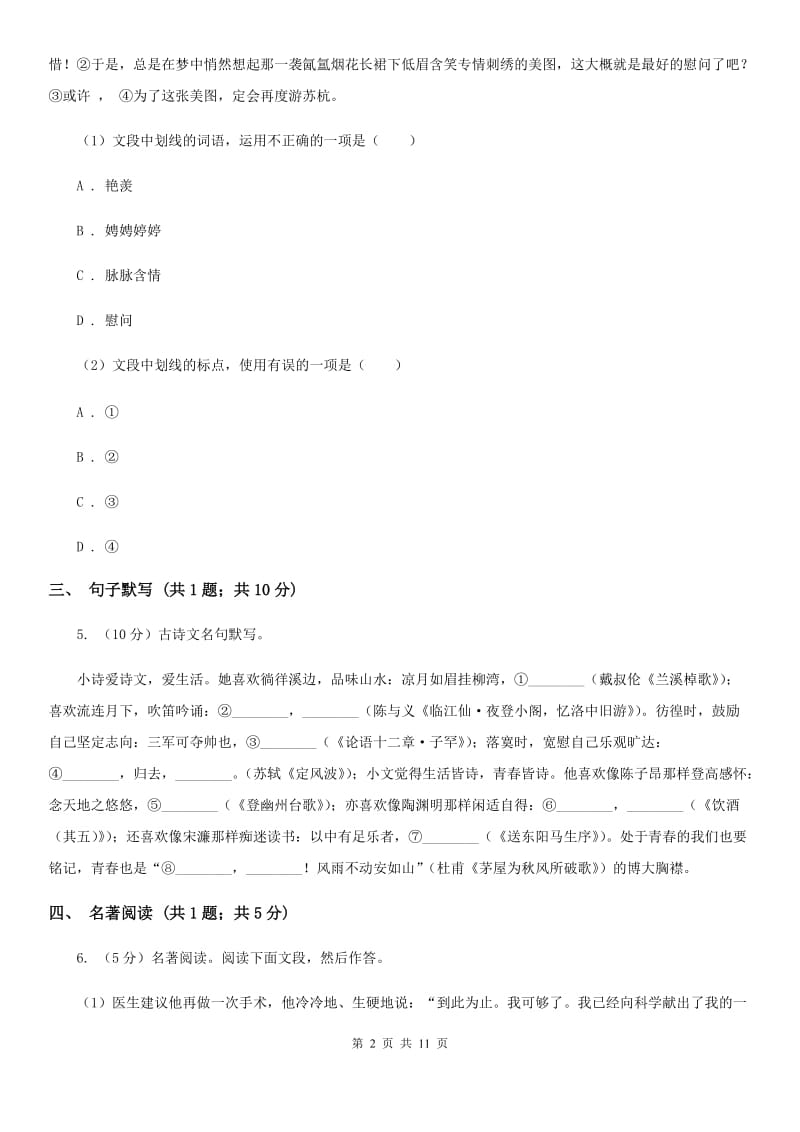 人教版2020届九年级语文初中毕业学业考试中考模拟试卷A卷.doc_第2页