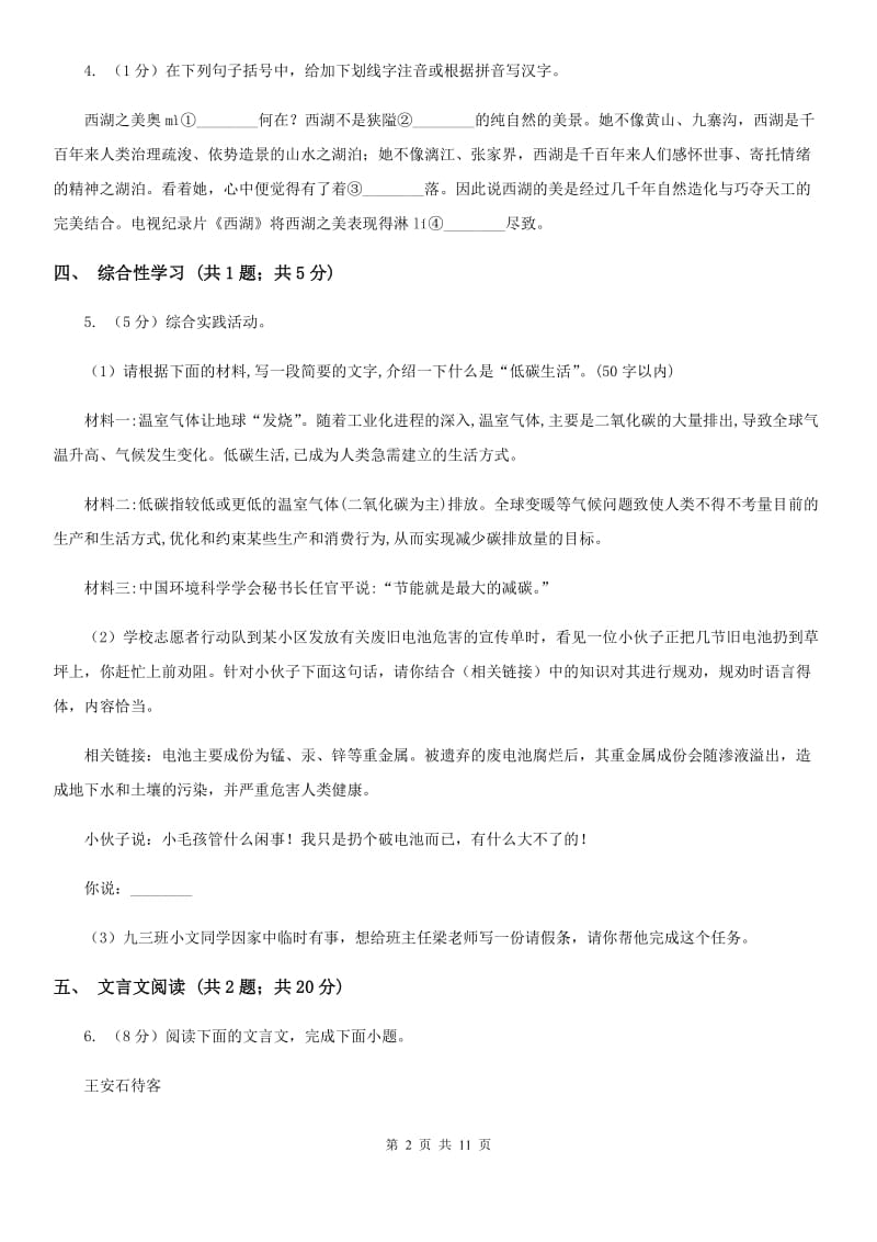 人教版2020届九年级语文模拟考试A卷A卷.doc_第2页