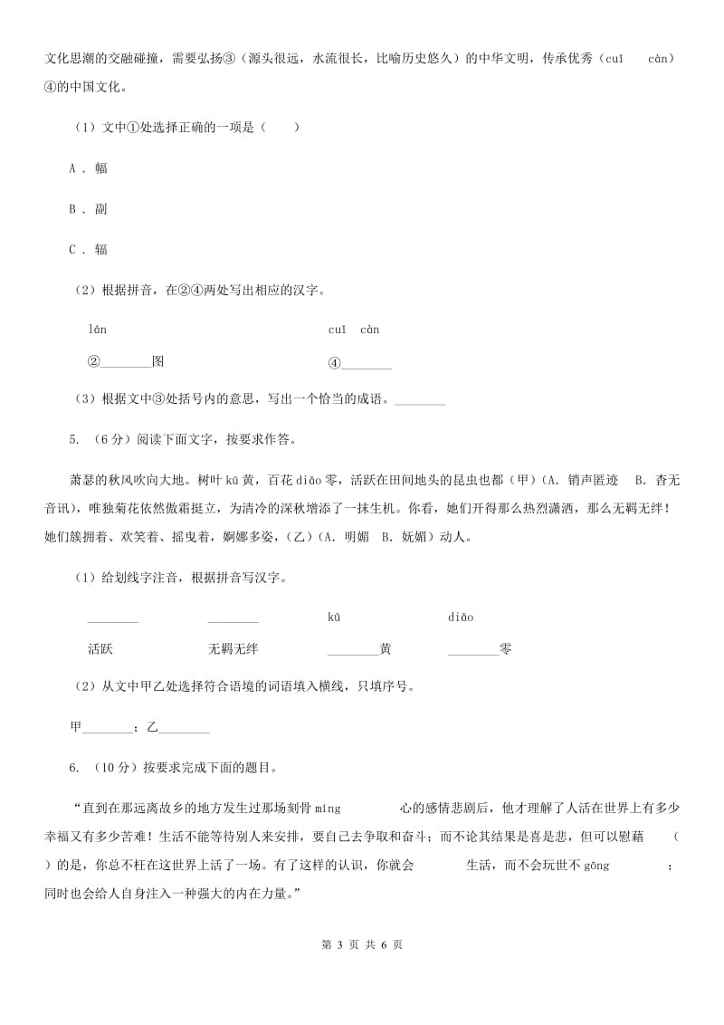 语文版中考语文真题分类汇编专题01：字音、字形D卷.doc_第3页