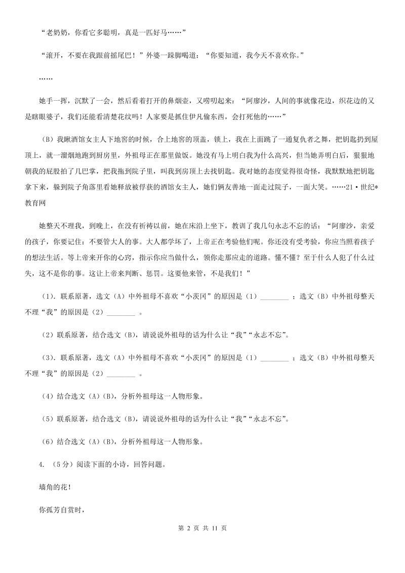 鲁教版备考2020年中考语文一轮基础复习：专题14 名著导读D卷.doc_第2页