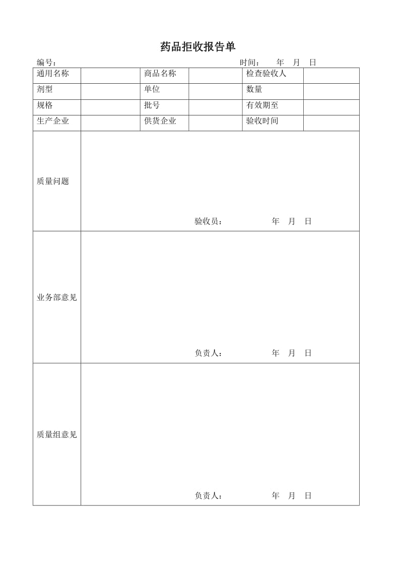 药品拒收报告单_第1页