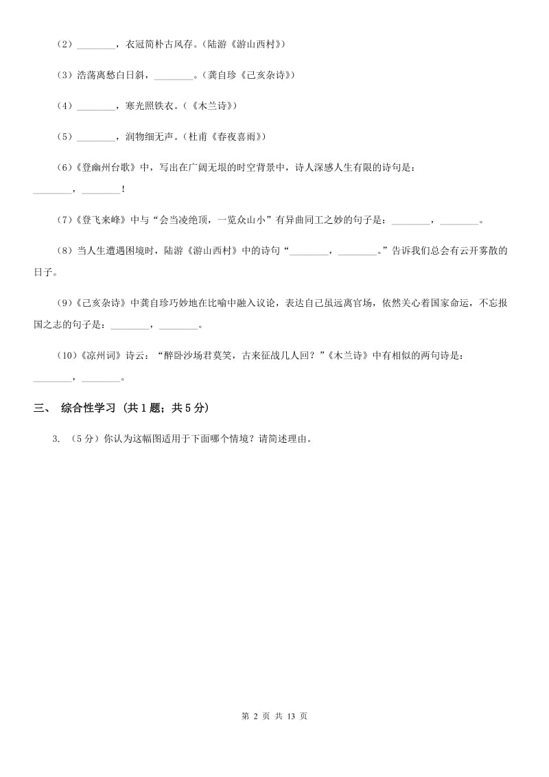 语文版2020届九年级语文初中毕业升学适应性检测试卷B卷.doc_第2页