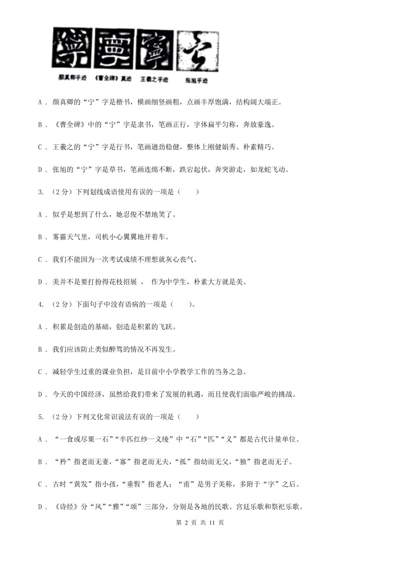 鲁教版2020年九年级下学期语文学业水平模拟考试试卷D卷.doc_第2页