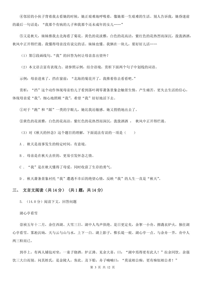 语文版2020年九年级语文毕业升学模拟考试（一）（II ）卷.doc_第3页