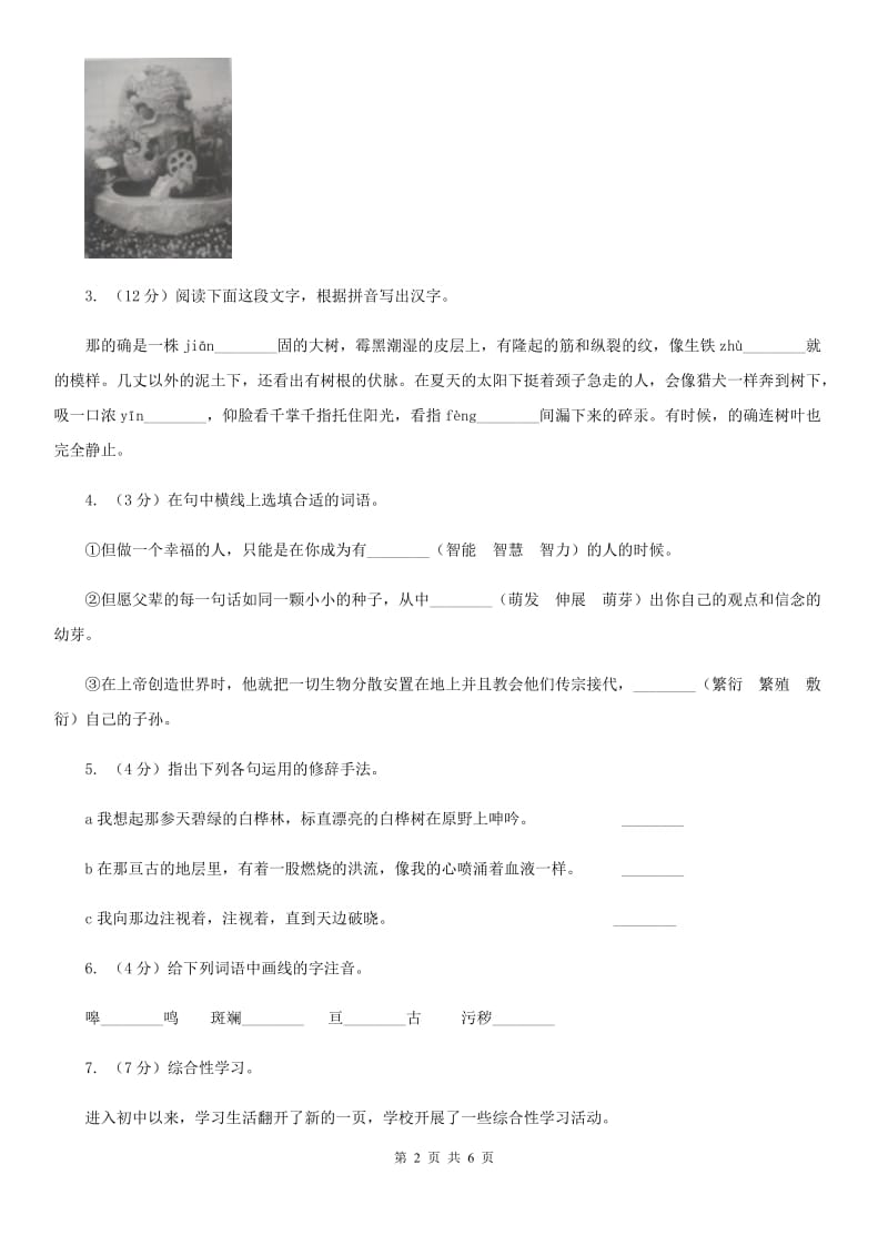 部编版2019-2020学年初中语文七年级下册第7课土地的誓言同步练习.doc_第2页