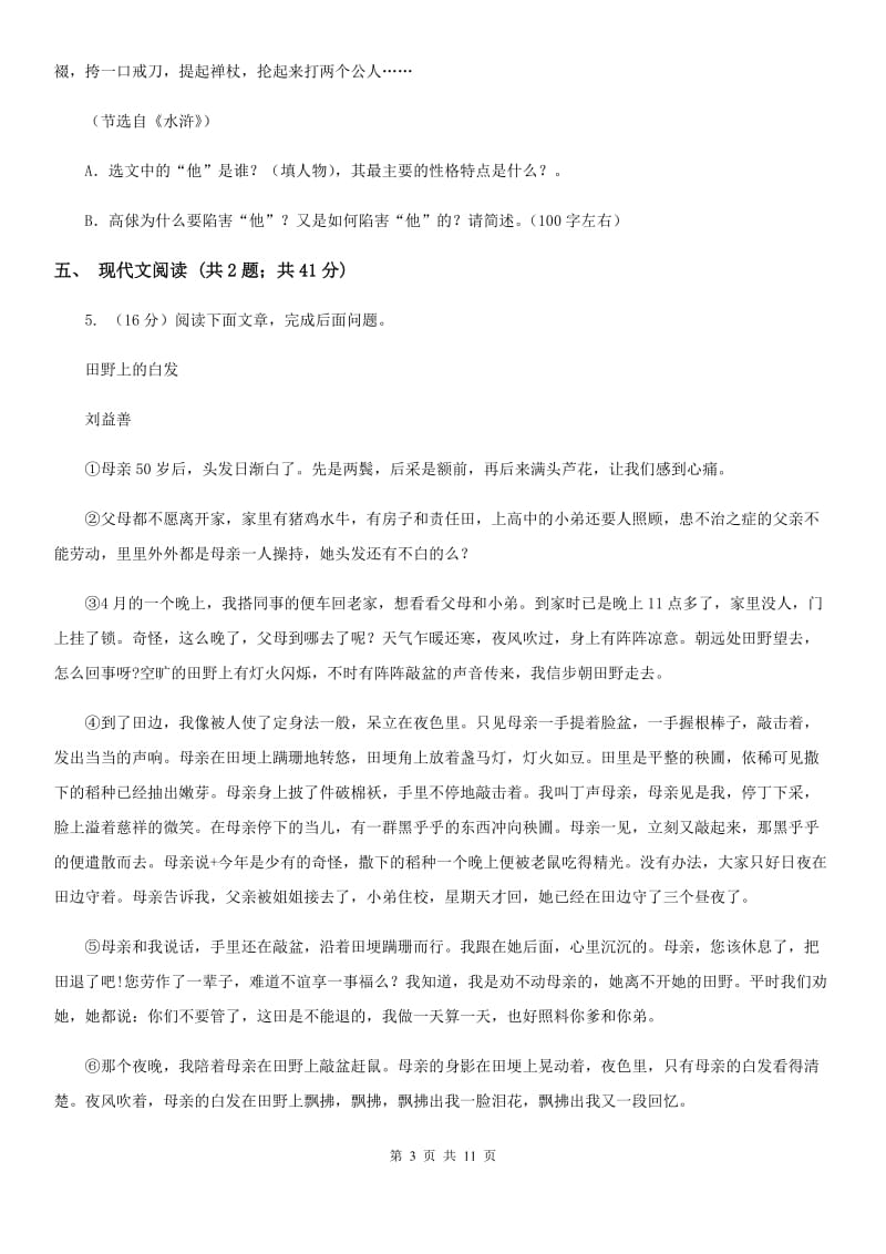 苏教版2020届九年级语文中考复习试卷（2）B卷.doc_第3页