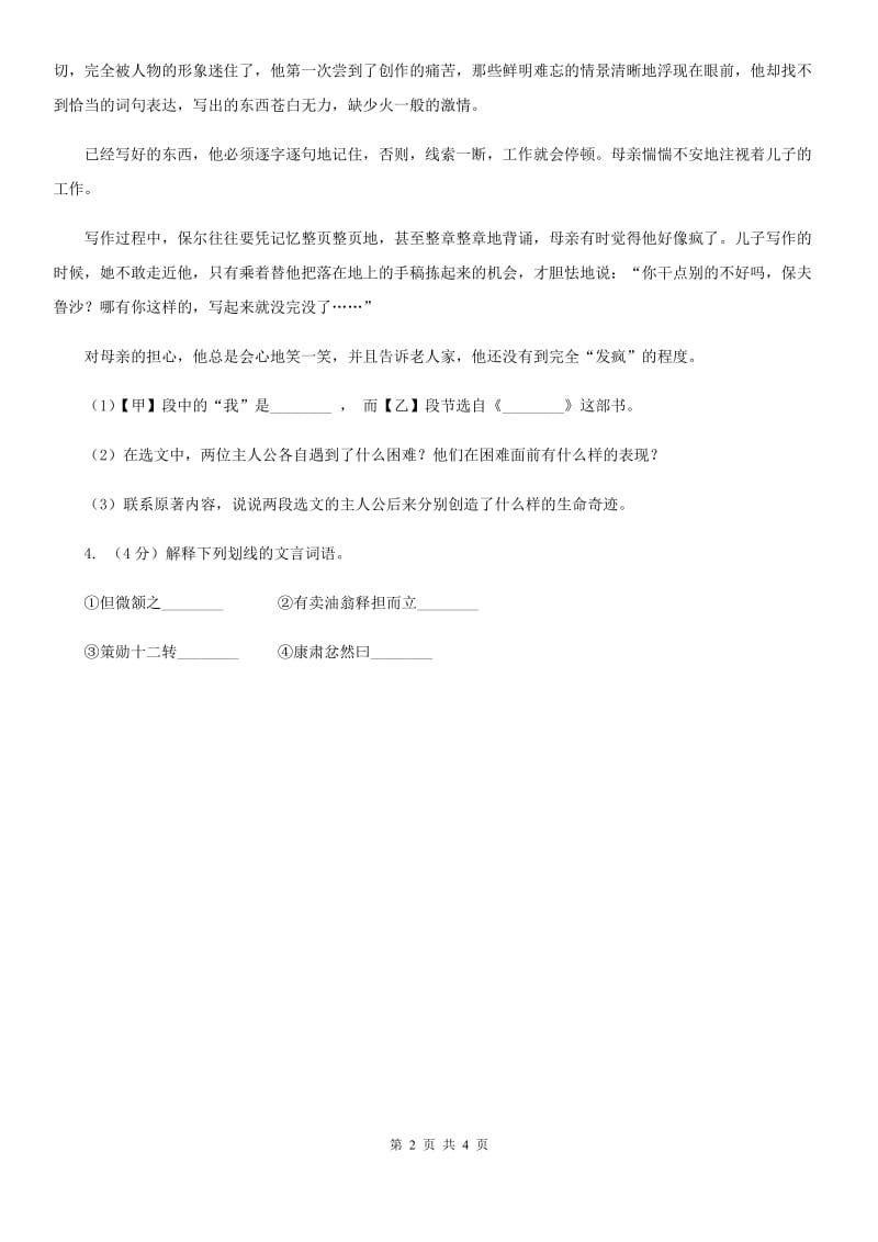 西师大版2020年中考语文总复习：闯关训练八D卷.doc_第2页