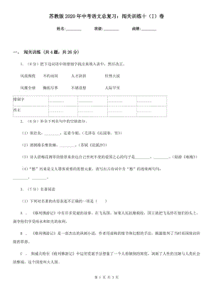 苏教版2020年中考语文总复习：闯关训练十（I）卷.doc