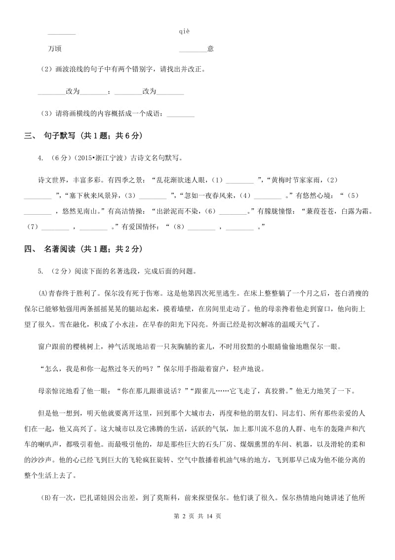 鲁教版（六三学制）2020届九年级语文升学模拟大考试卷（二）D卷.doc_第2页