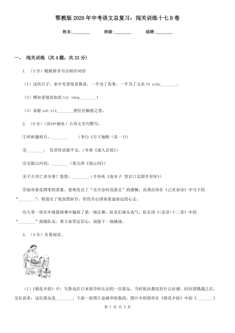 鄂教版2020年中考语文总复习：闯关训练十七B卷.doc_第1页