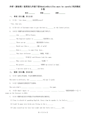 外研（新標準）版英語九年級下冊Module4Unit1You must be careful同步測試B卷.doc