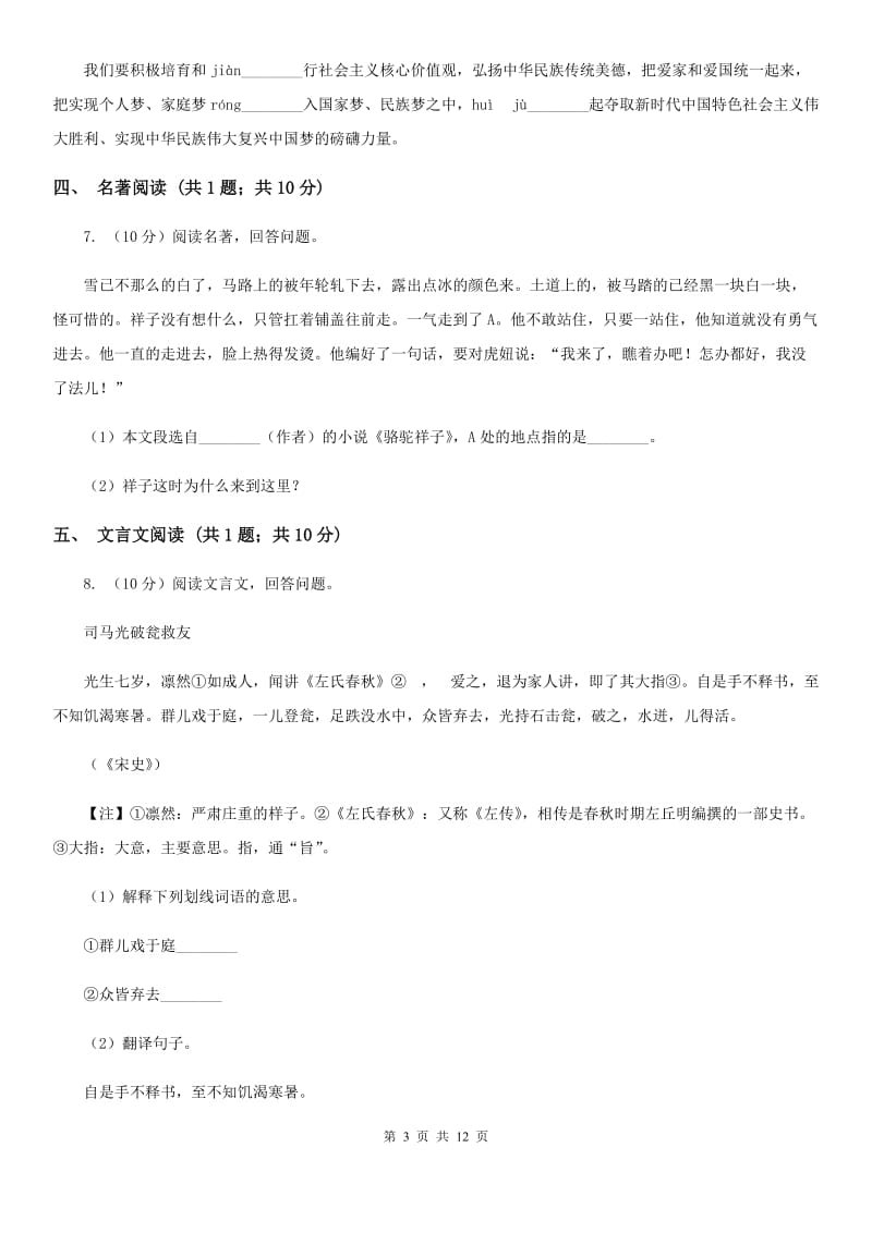 西师大版2020届九年级下学期语文第二次模拟考试试卷B卷.doc_第3页