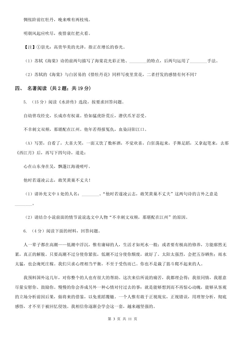 西师大版2020届九年级语文5月中考第二次模拟考试试卷（II ）卷.doc_第3页