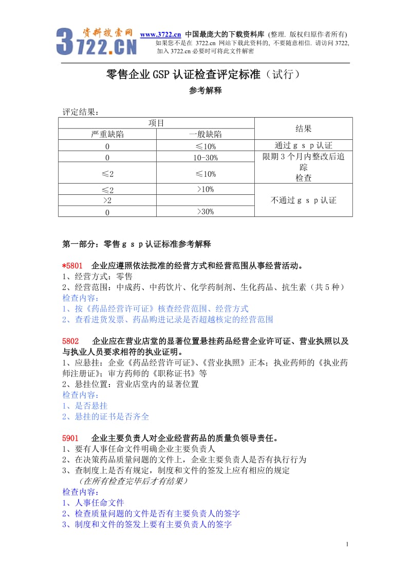 零售企业GSP认证检查评定标准(doc 19)_第1页