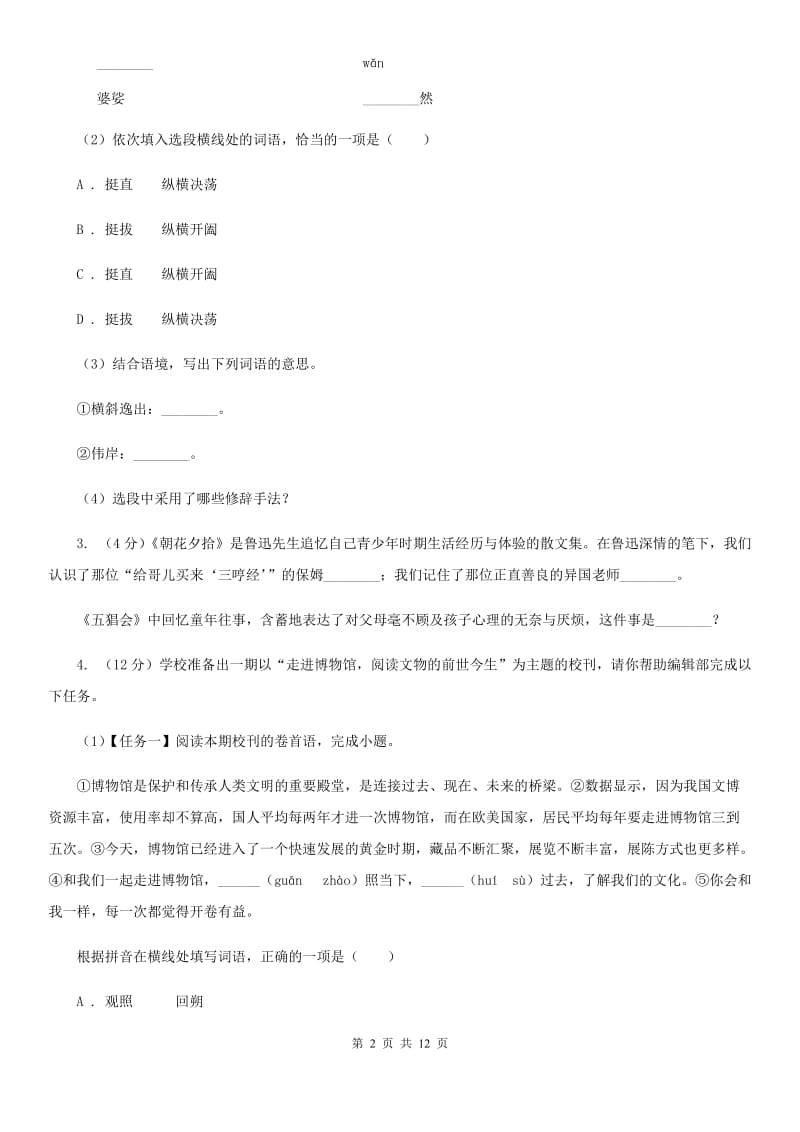 鲁教版2020年初中语文毕业班调研考试试卷B卷.doc_第2页