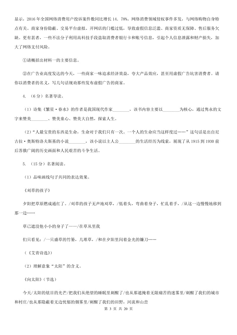 统编版2019-2020年九年级上学期语文期末专项复习专题11：名著导读A卷.doc_第3页