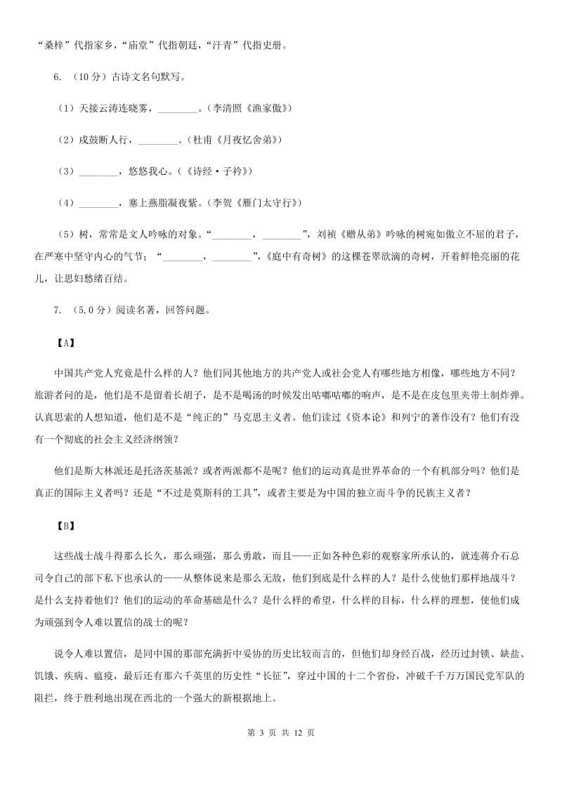 西师大版2020年中考语文模拟冲刺卷（一）D卷.doc_第3页