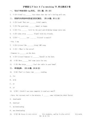 滬教版七下Unit 6 Im watching TV.單元測試D卷.doc