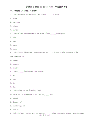 滬教版2 This is my sister. 單元測(cè)試B卷.doc