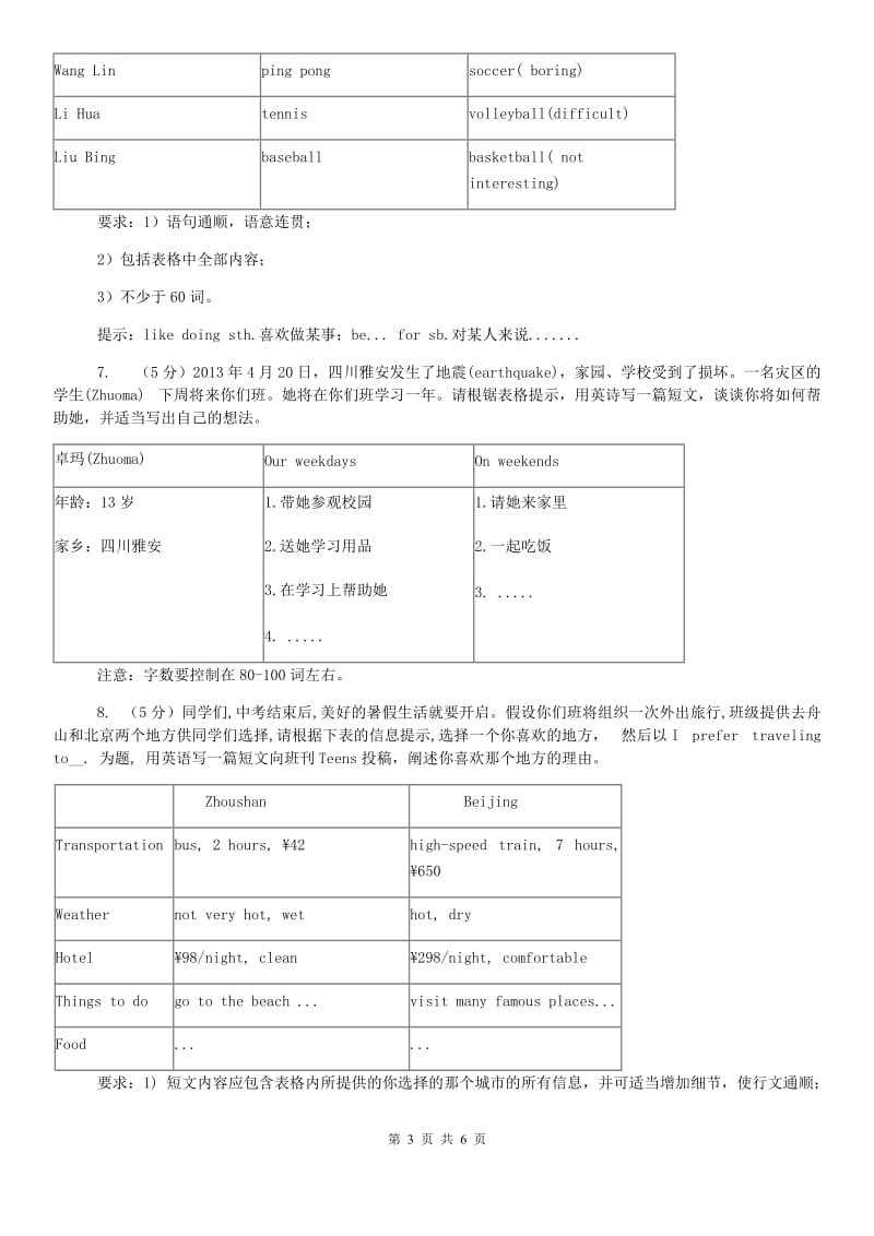 牛津版（深圳·广州）初中英语七年级上册期末复习（题型专练）：书面表达（II ）卷.doc_第3页