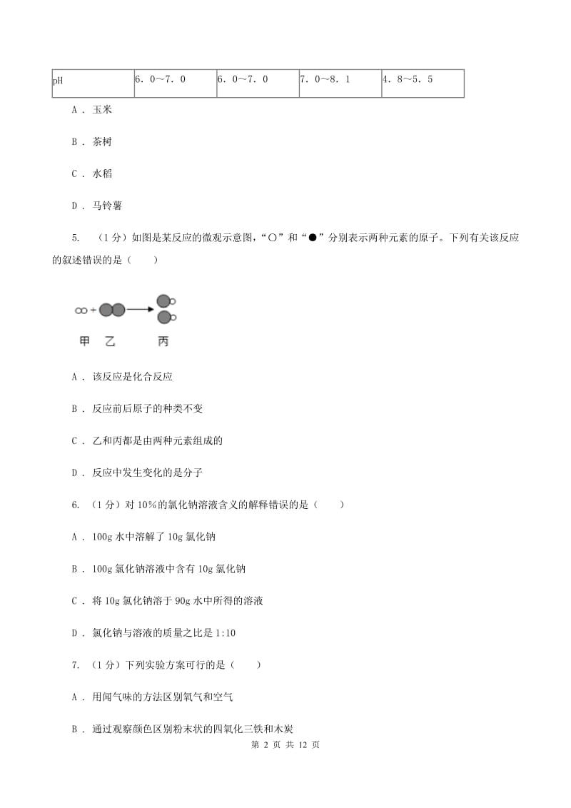 人教版2019-2020学年九年级上学期化学期末考试试卷 B卷.doc_第2页