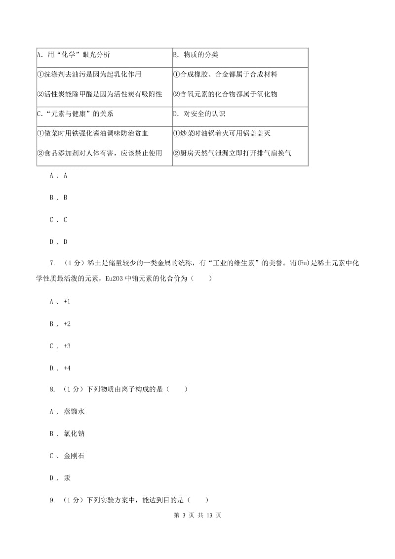 沪教版中考化学二模考试试卷D卷.doc_第3页