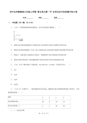 初中化學(xué)魯教版九年級(jí)上學(xué)期 第五單元第一節(jié) 化學(xué)反應(yīng)中的質(zhì)量守恒B卷.doc