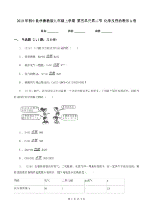 2019年初中化學(xué)魯教版九年級(jí)上學(xué)期 第五單元第二節(jié) 化學(xué)反應(yīng)的表示A卷.doc