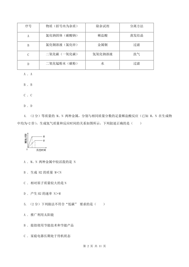 沪教版2019-2020学年九年级下学期化学第一次模拟（期中）考试化学试卷D卷.doc_第2页