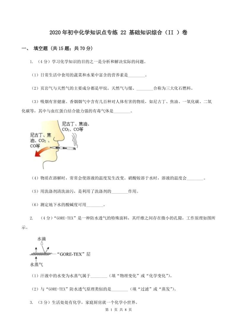 2020年初中化学知识点专练 22 基础知识综合（II ）卷.doc_第1页