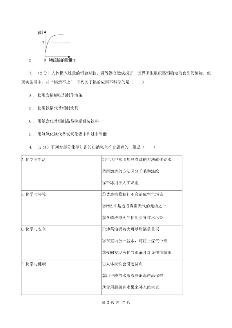 沪教版2019-2020学年中考化学冲刺模拟考试试卷D卷.doc_第2页