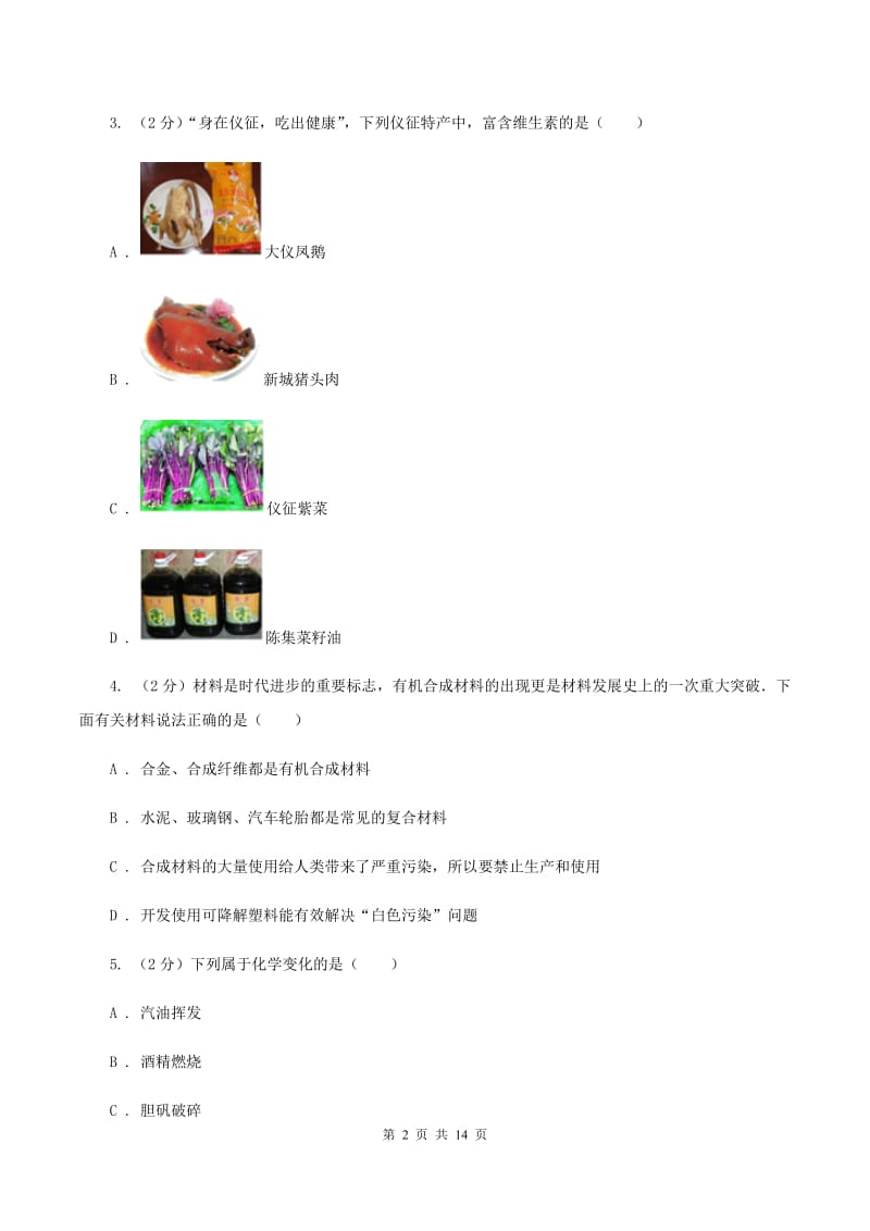 湘教版中考化学全真模拟试卷B卷.doc_第2页